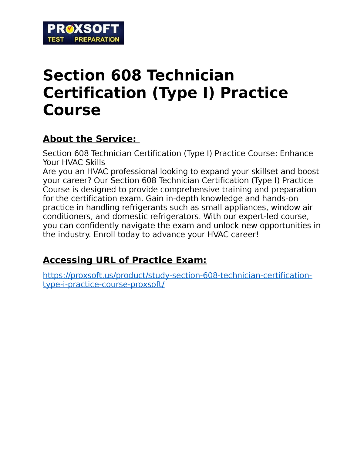 Section 608 Technician Certification (Type I) Practice Course Gain in