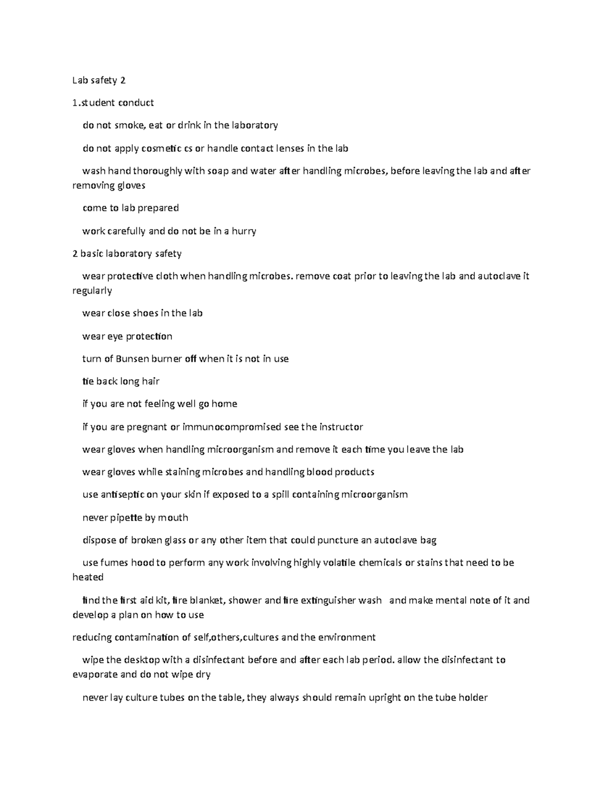 Lab safery 2 summary of lab safety Lab safety 2 1 conduct do not