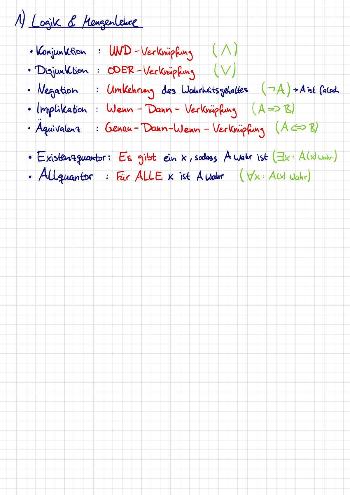 Mathe 1 - Vorgehen - Logik & Mengenlehre Konjunktion : UND ...