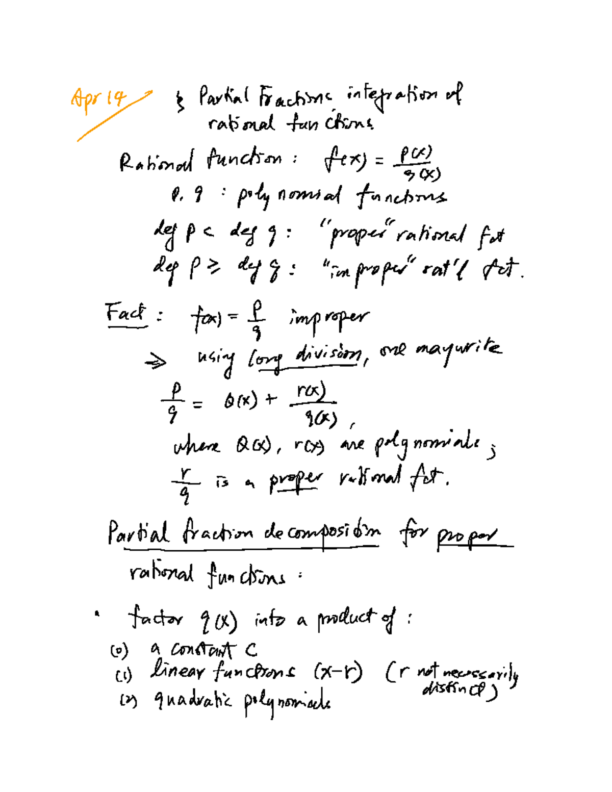 Note 14 Apr 2020 - 414 - April Partial fractions integration of ...