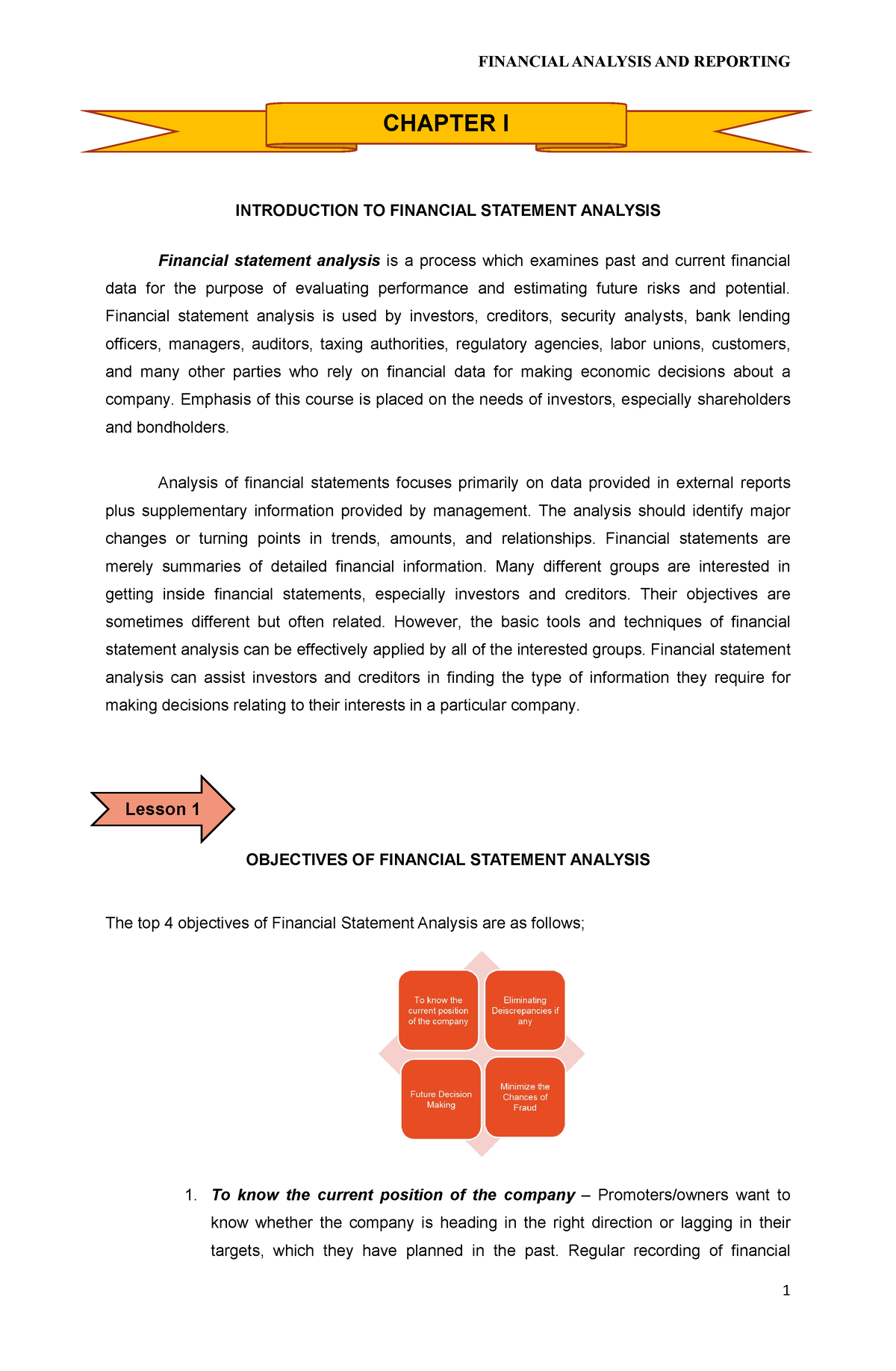 Chapter 1 Financial Analysis AND Reporting - INTRODUCTION TO FINANCIAL ...