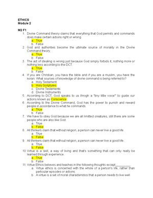 Week 1 Module Ethics - PRELIMINARY ACTIVITY: Activity 1: My Ethics ...