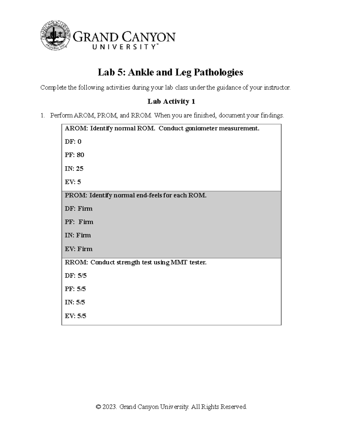 LAB 5 Ankle AND LEG Pathologies Lab 5 Ankle and Leg Pathologies Complete the following Studocu