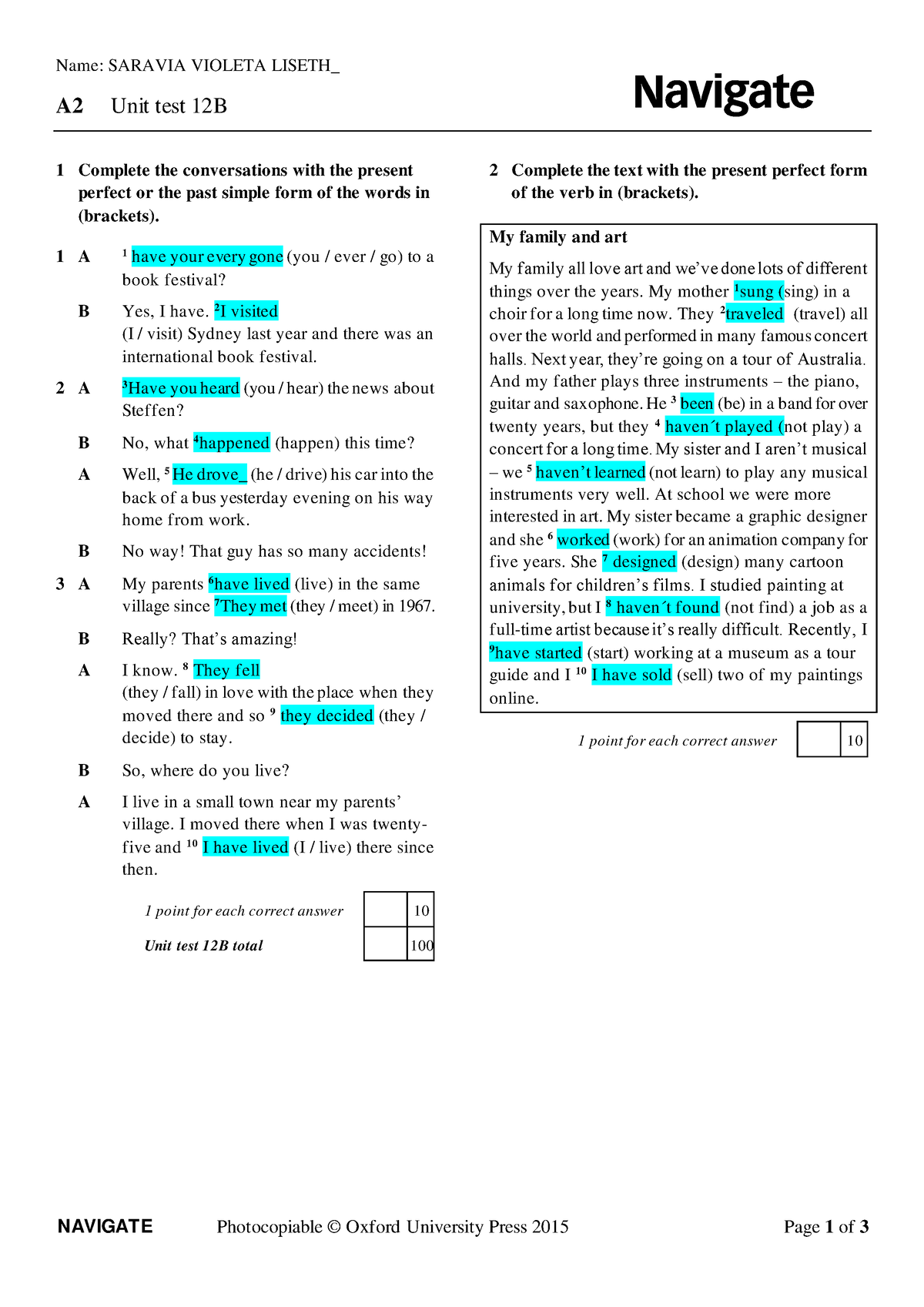 Basic 9 Final - LIA - Name: SARAVIA VIOLETA LISETH_ A2 Unit Test 12B ...