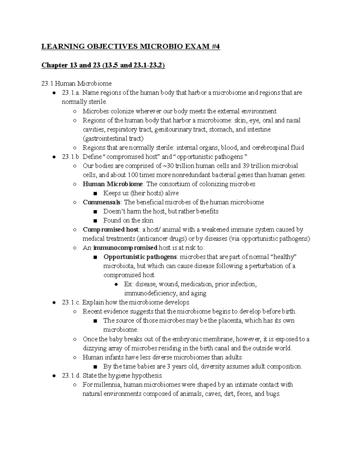 Microbio (bio 227) Exam 4 Notes - LEARNING OBJECTIVES MICROBIO EXAM ...