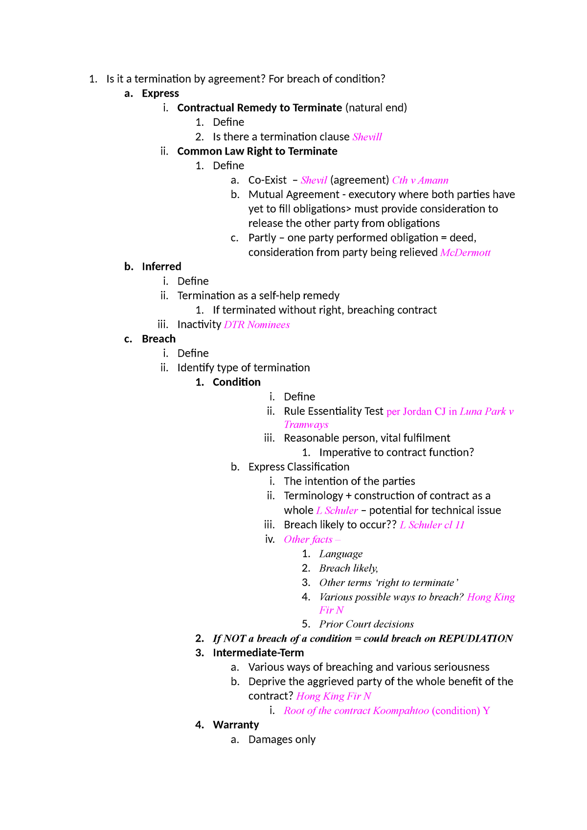 LAW5005 Checklist - 1. Is It A Termination By Agreement? For Breach Of ...