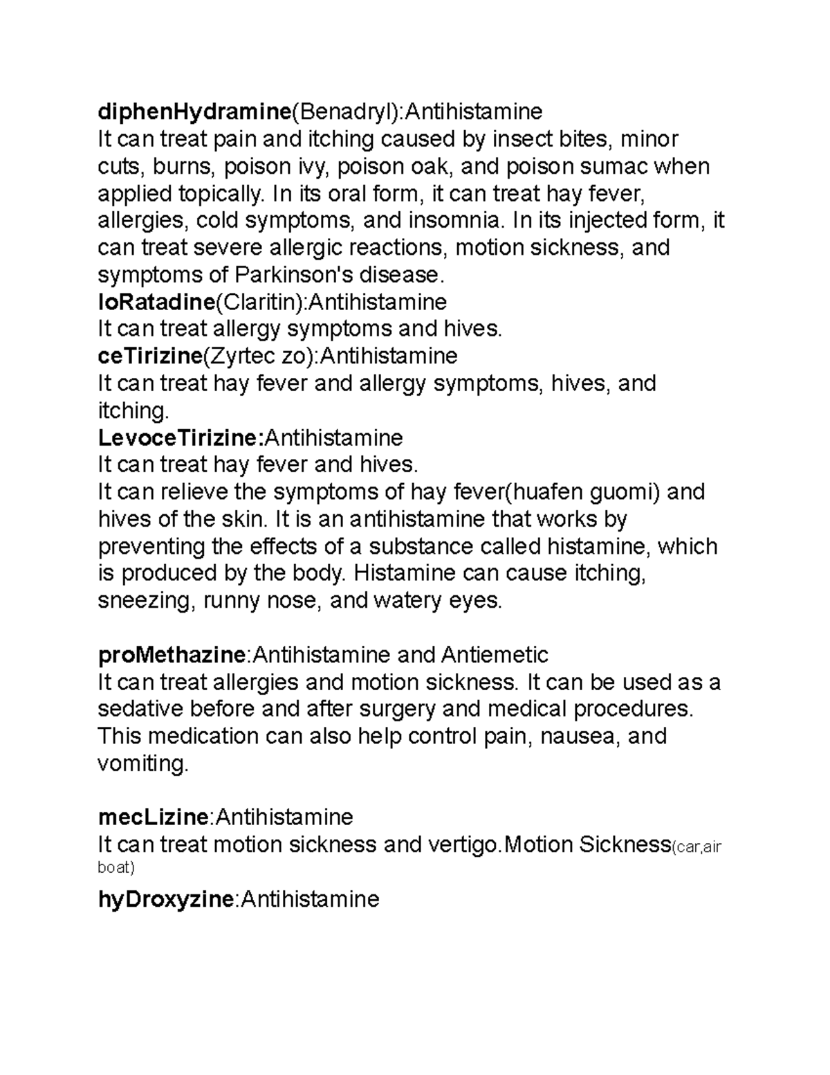 Antihistamine Drug nursing diphenHydramine(Benadryl)Antihistamine
