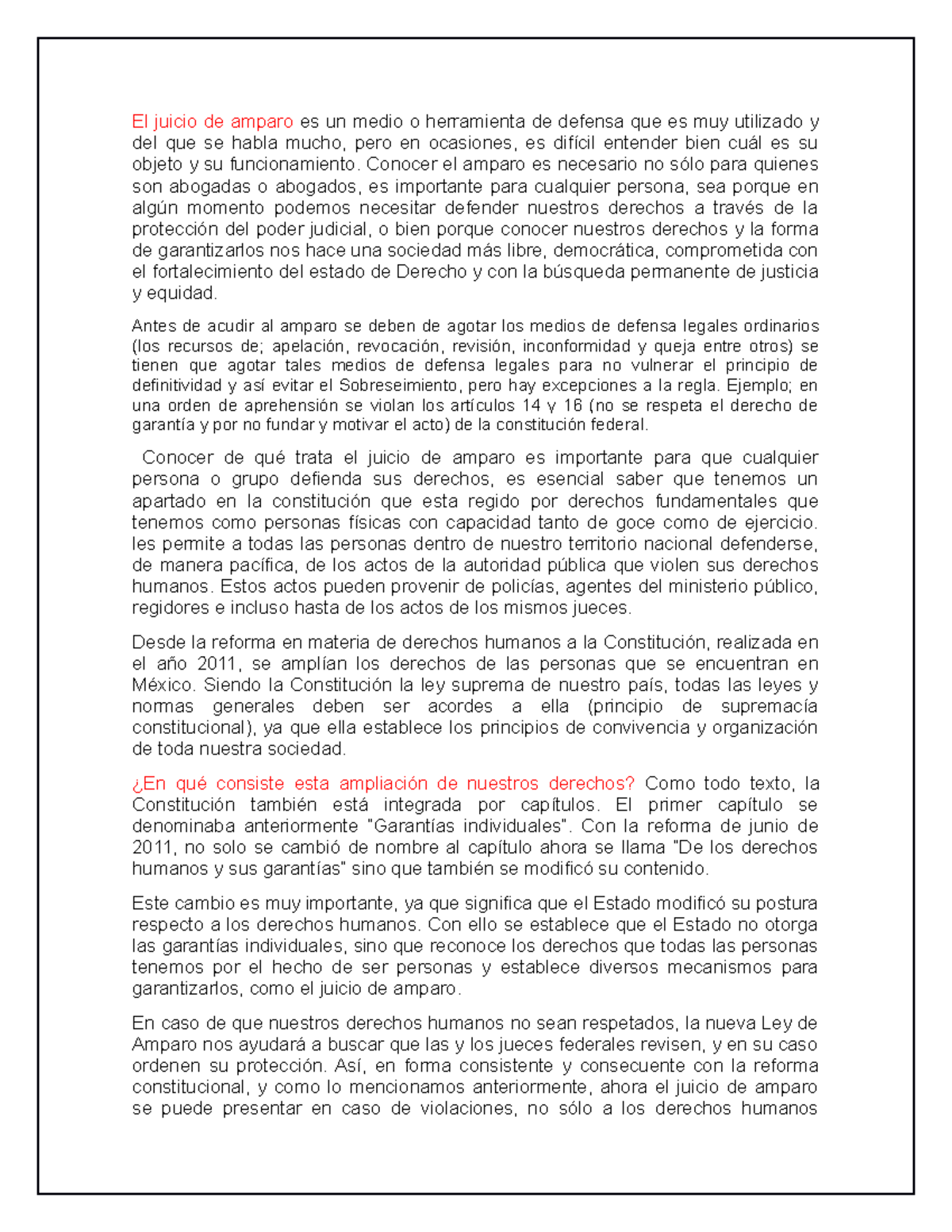 Amparo MATERIAL DE REPASO - El juicio de amparo es un medio o ...