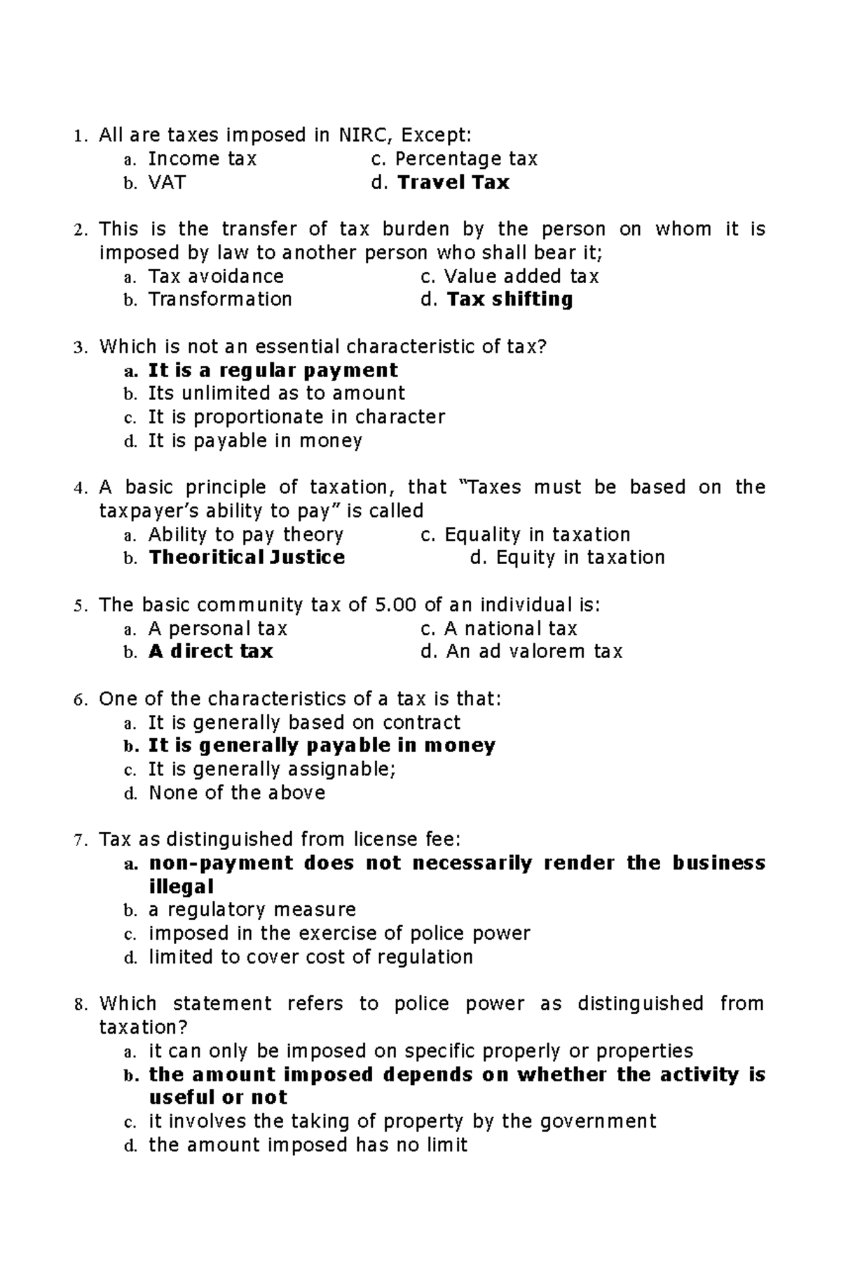 Exam Taxation Sample - All Are Taxes Imposed In NIRC, Except: A. Income ...