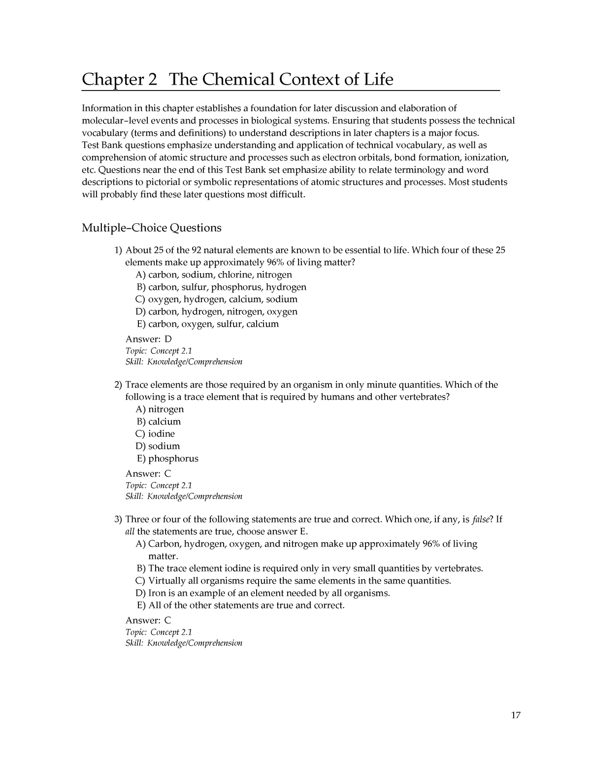 Chapter-2-test - Information Technology - Chapter 2 The Chemical ...