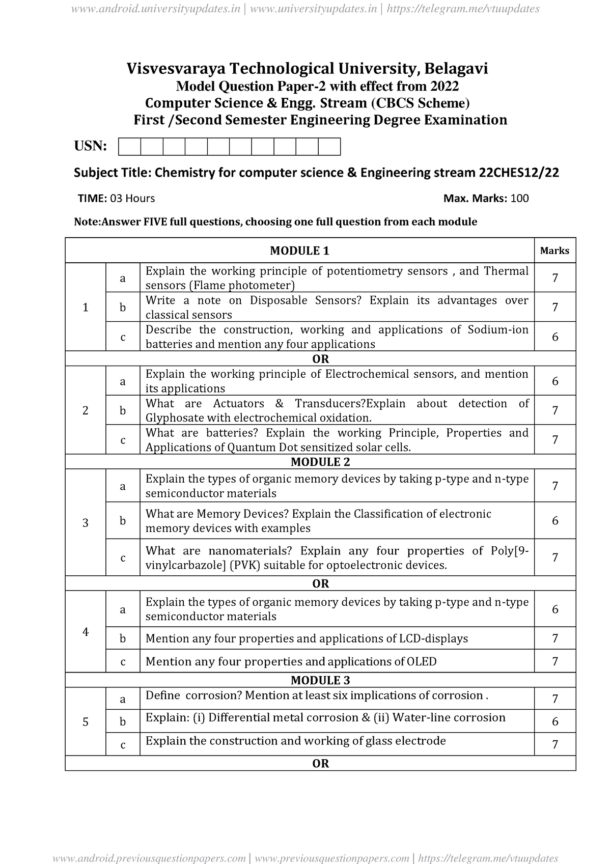 22CHES12set2 - Model Paper - Visvesvaraya Technological University ...