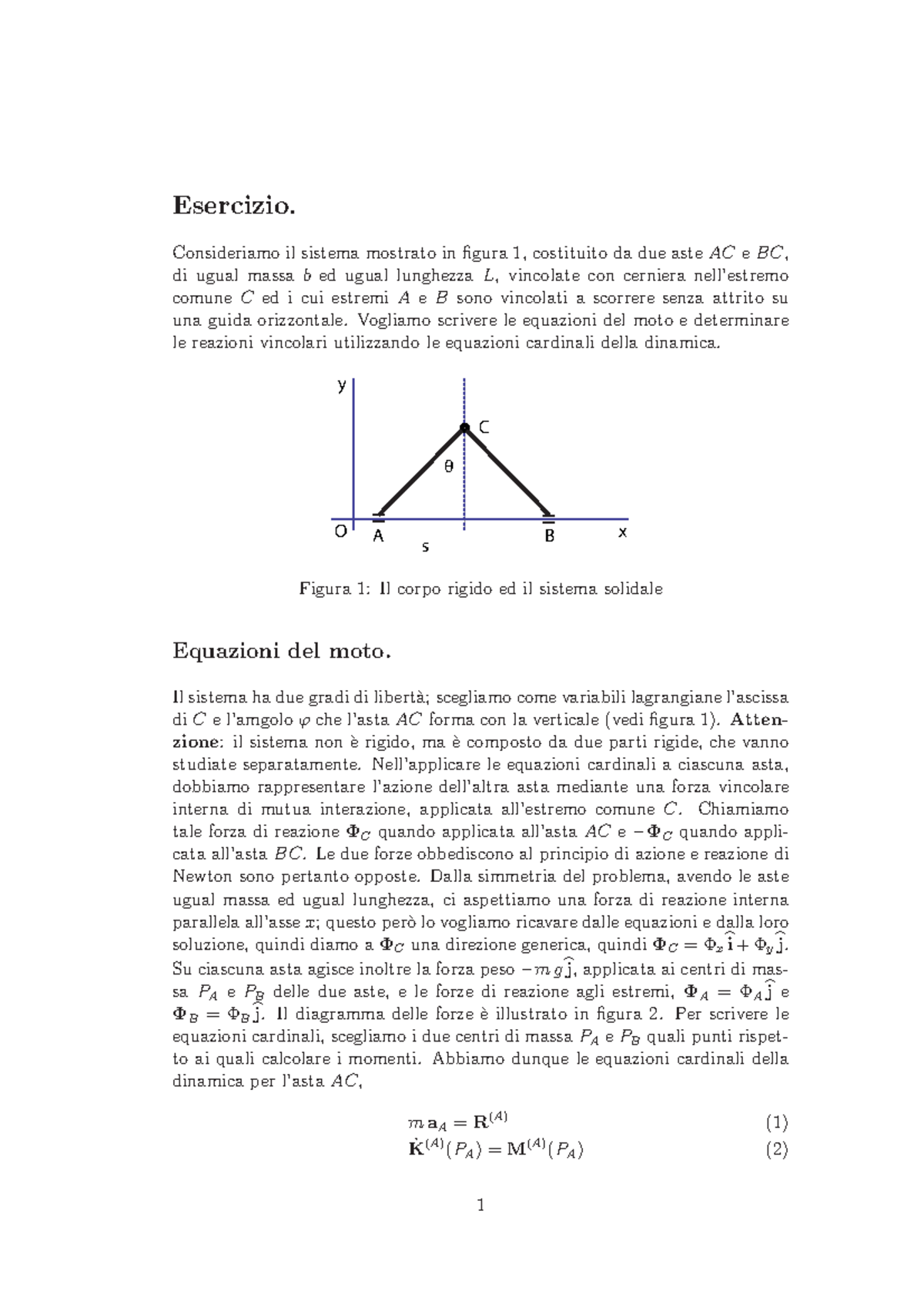 Esercizi Su Equazioni Del Moto E Reazioni Vincolari Corso Di Analisi