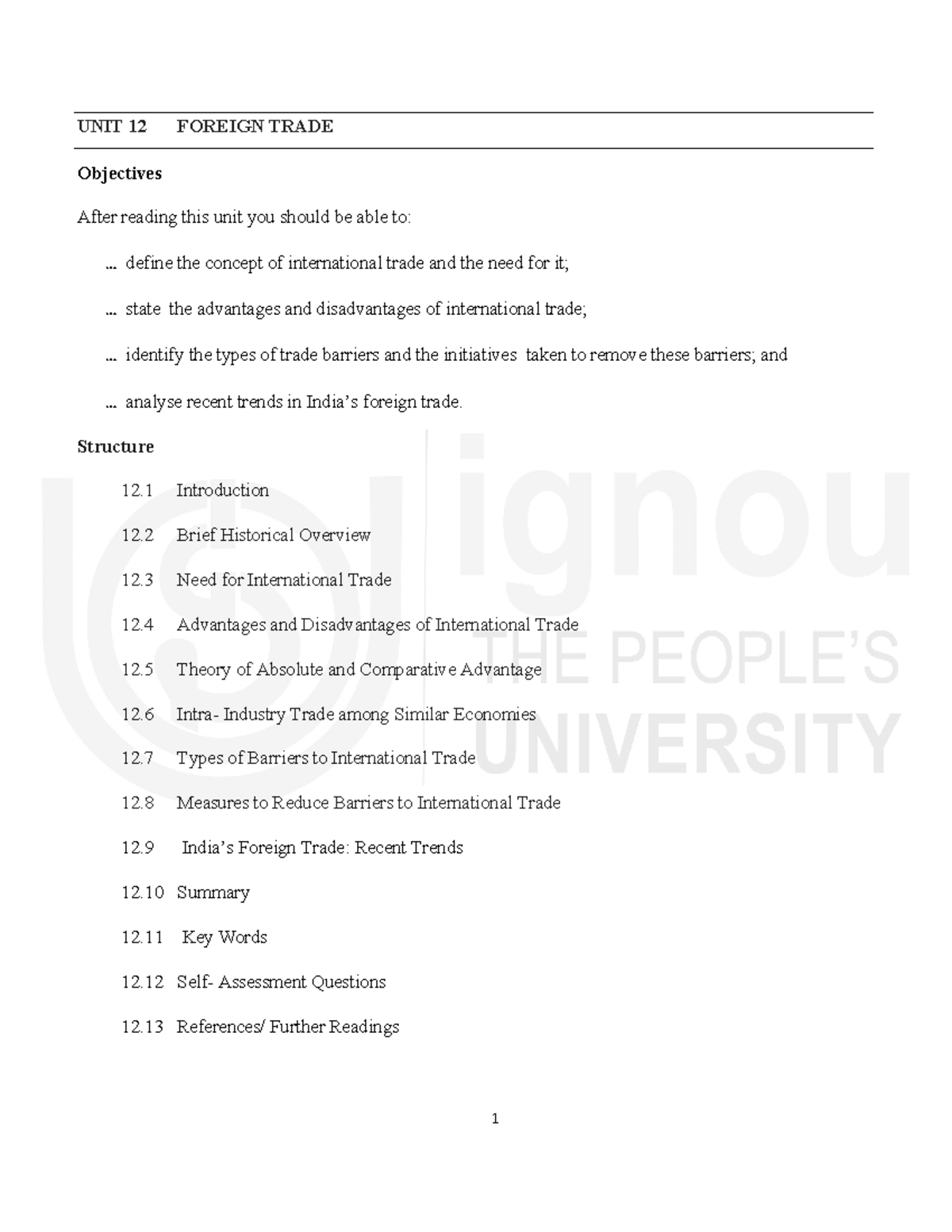 Foreign Trade - MBA STUDY MATERIALS - IGNOU - UNIT 12 FOREIGN TRADE ...