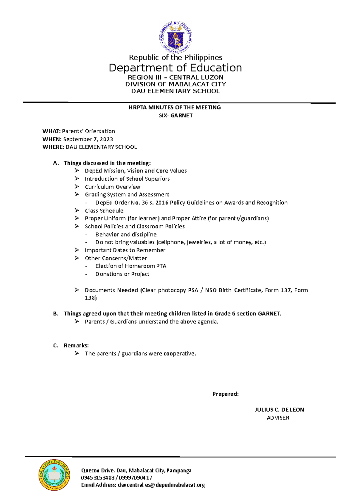 Hrpta- Minutes-OF-THE- Meeting-2023-2024 - Department of Education ...