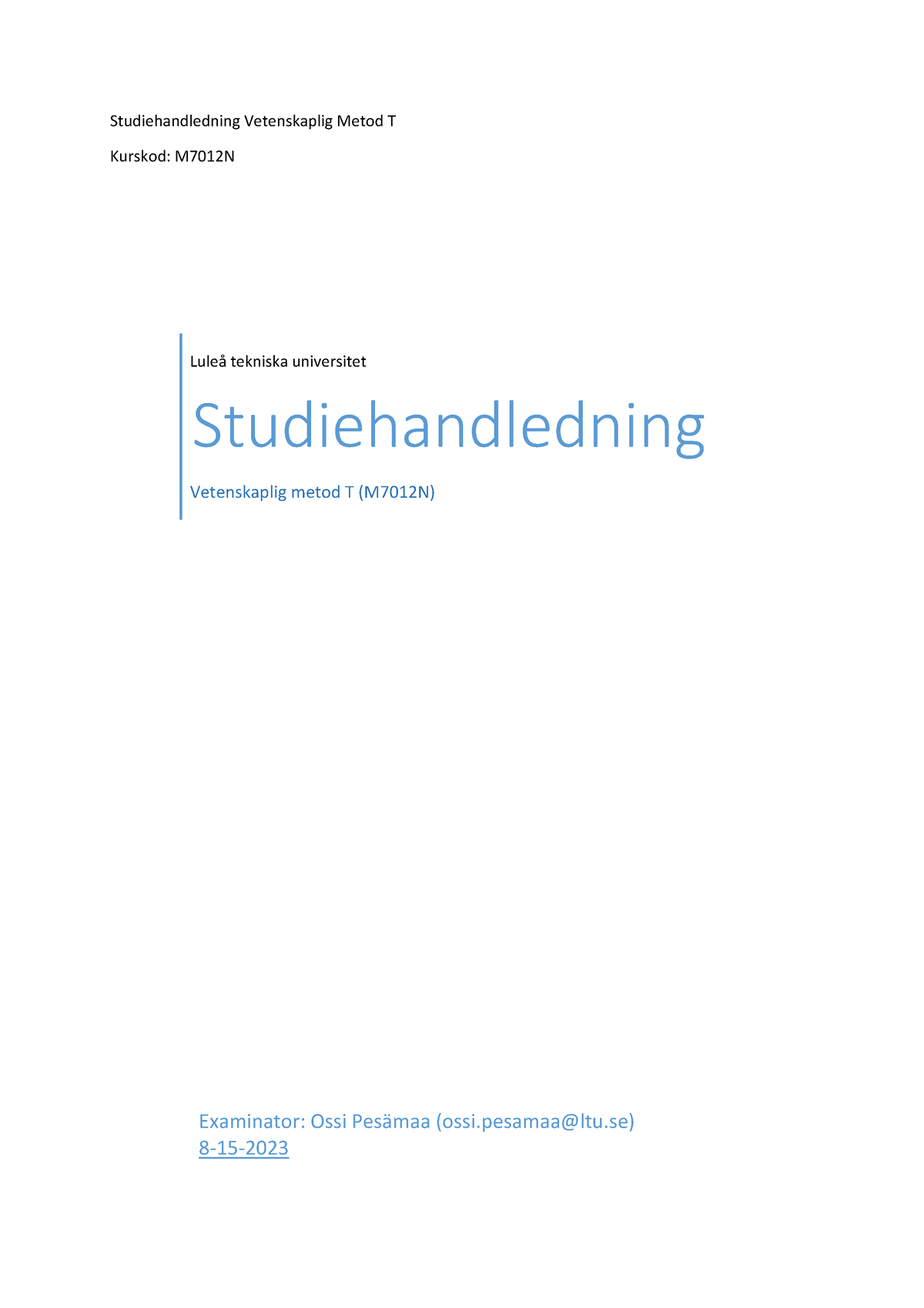 Studiehandledning Vetenskaplig Metod T 2023-2 ...