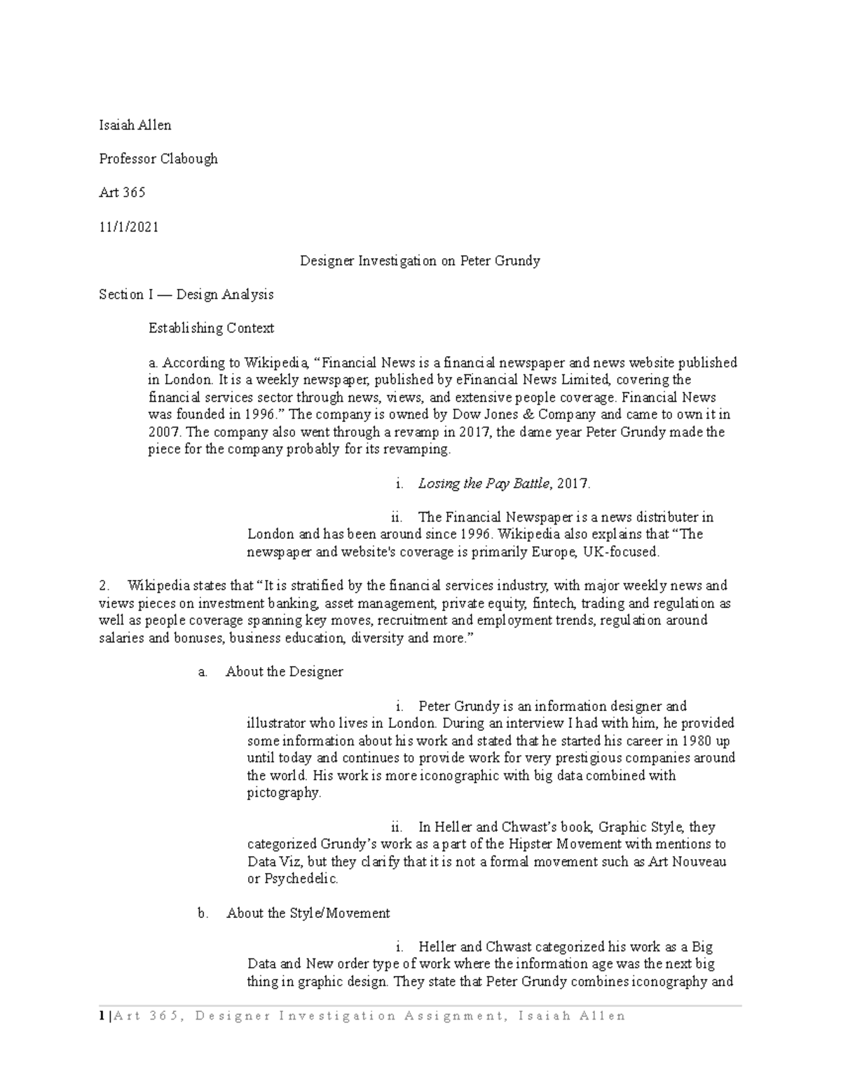 Designer Investigation on Peter Grundy - Isaiah Allen Professor ...