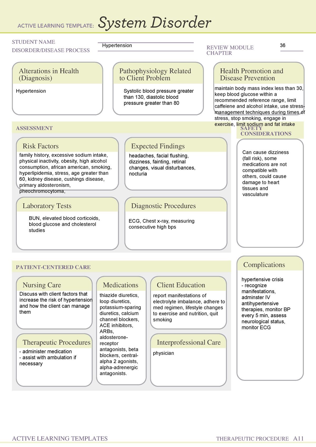 Hypertension - ATI review - Nurs372 - STUDENT NAME DISORDER/DISEASE ...