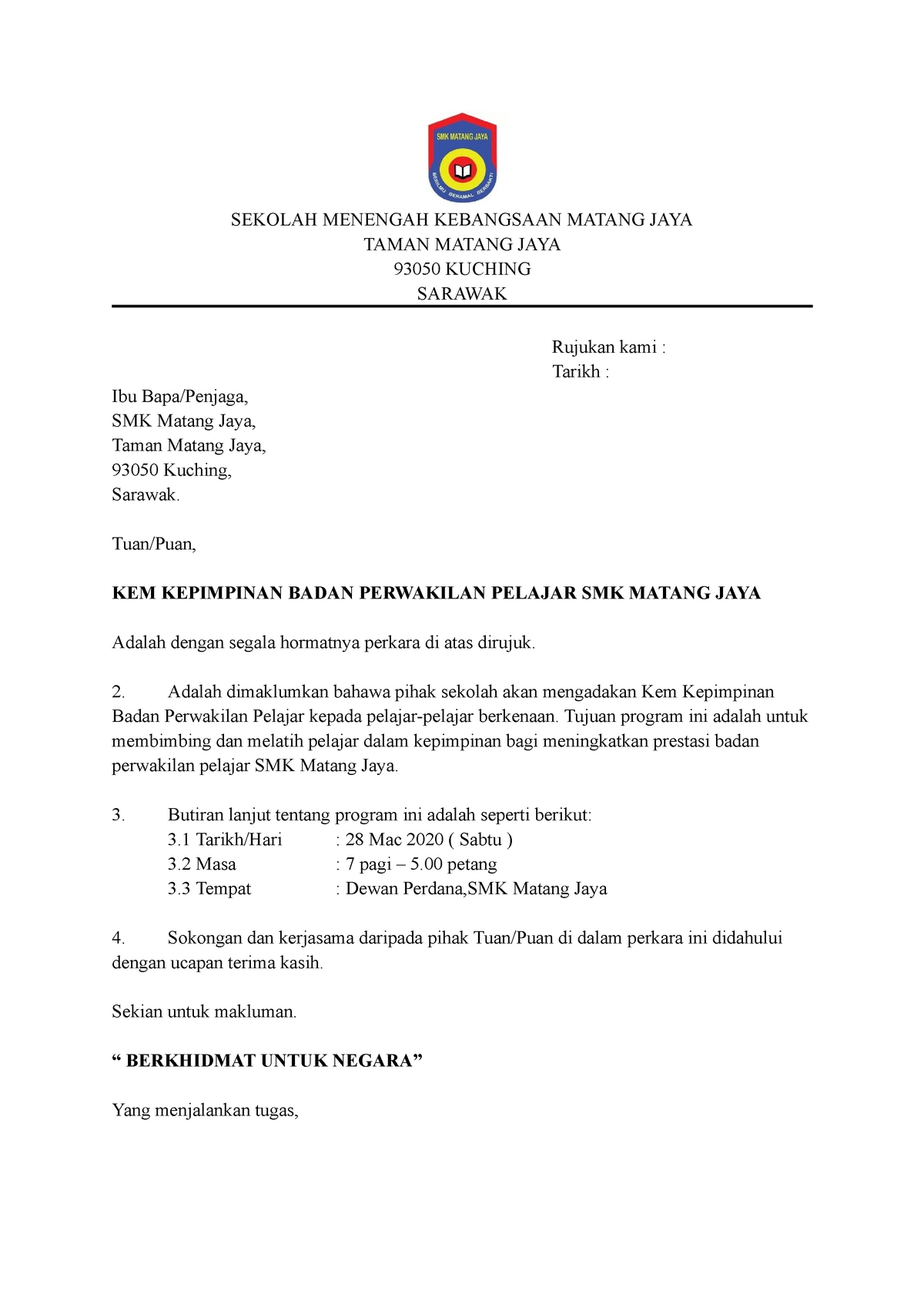 Surat Makluman Ibu Bapa Kem Sekolah - Strategic Management - UiTM - Studocu