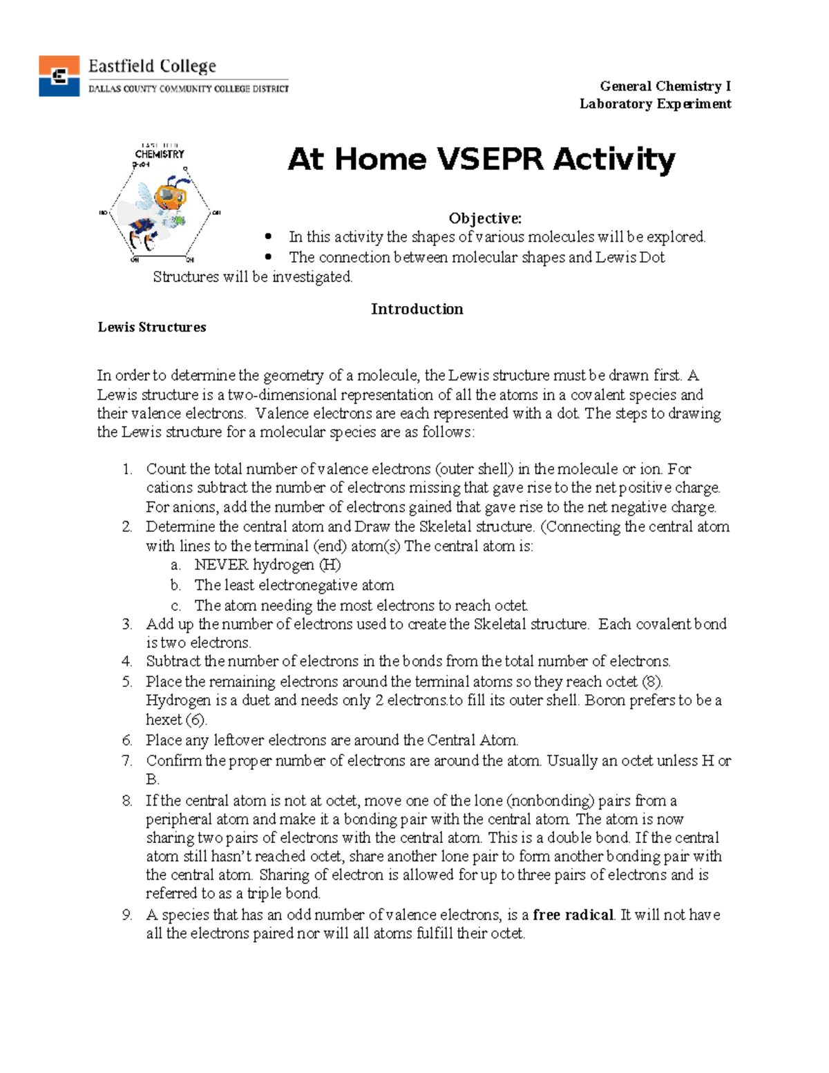 At Home Molecular Shapes General Chemistry I Laboratory Experiment At