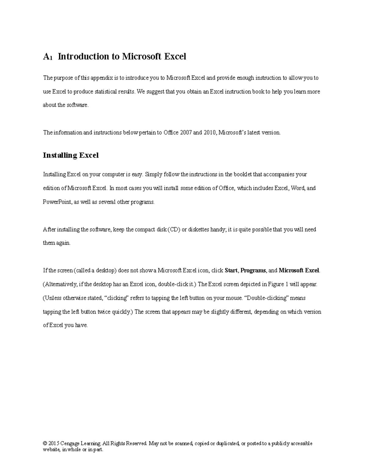 A1 Introduction To Microsoft Excel We Suggest That You Obtain An