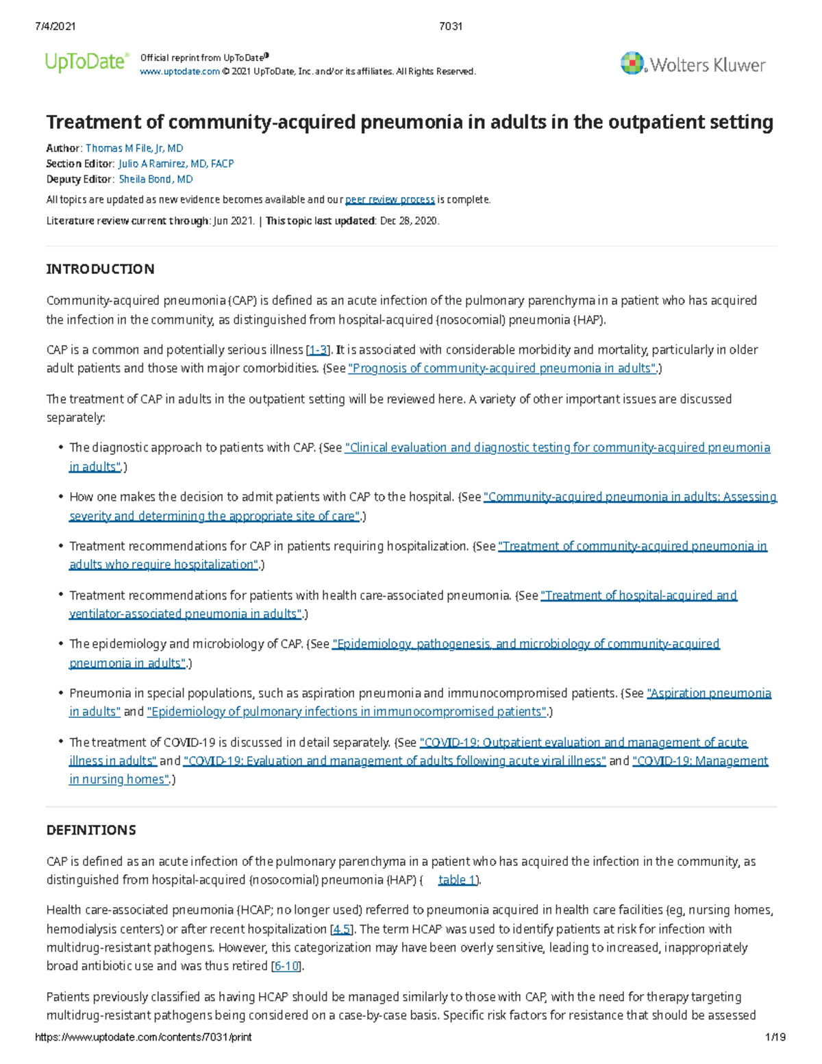 Treatment of community-acquired pneumonia in adults in the outpatient ...