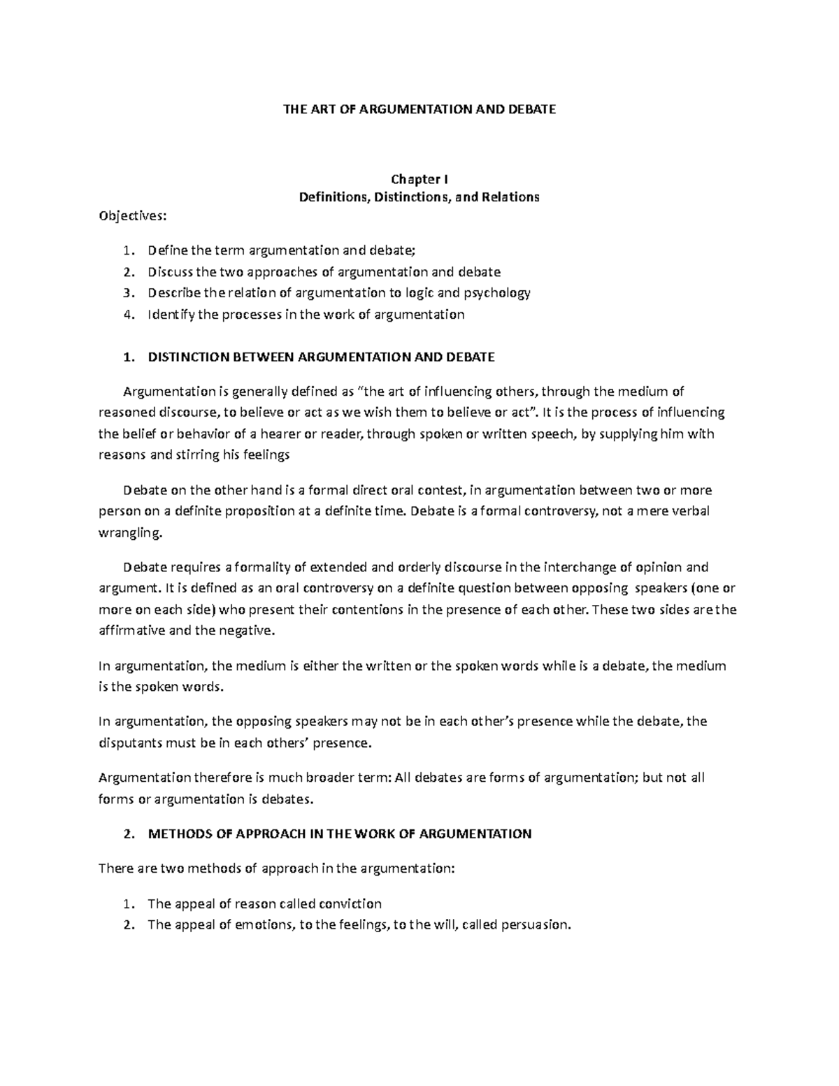 Argumentation and debate lesson 1 - THE ART OF ARGUMENTATION AND DEBATE ...