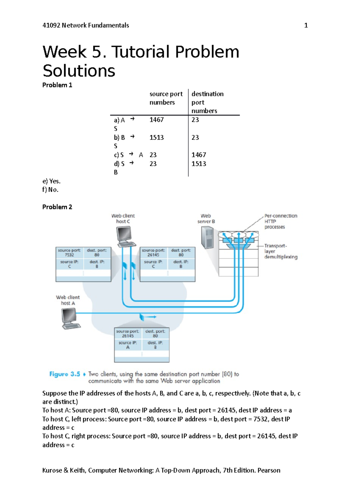 Week5-Tutorial Problem Solution - 41092 Network Fundamentals Week 5 ...