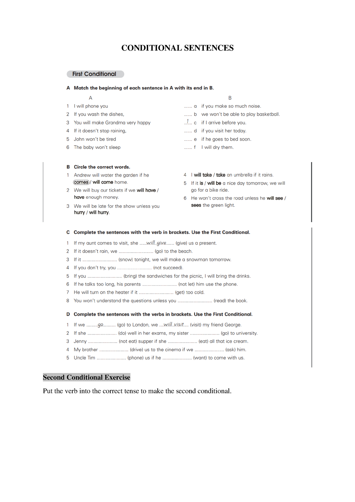 Conditional Sentences - CONDITIONAL SENTENCES Second Conditional ...