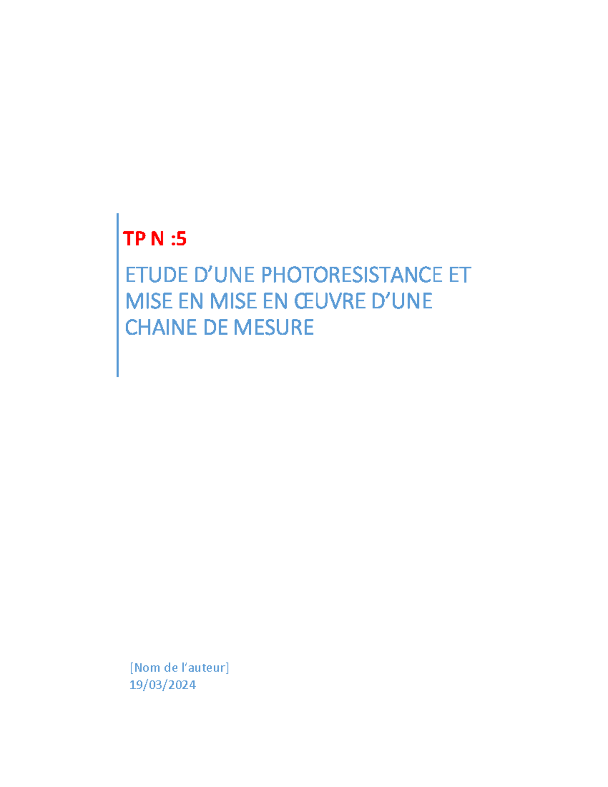 Etude D - travaux pratique - TP N : ETUDE D’UNE PHOTORESISTANCE ET MISE ... image.