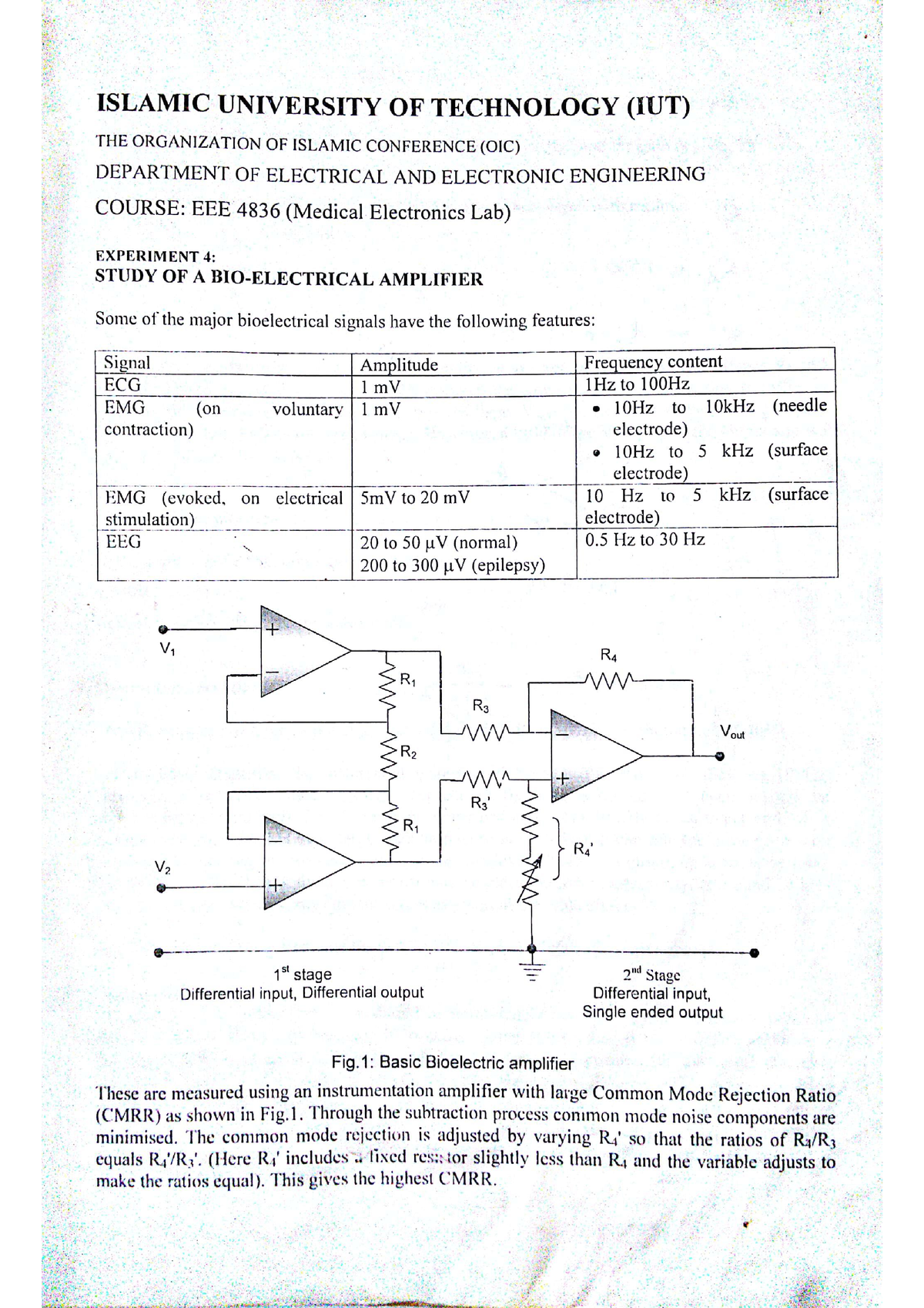 instrumentation amplifier experiment pdf