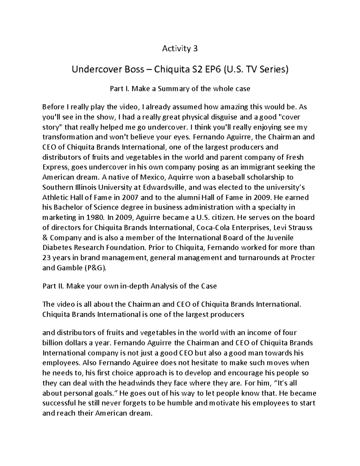 Undercover Boss – Chiquita S2 EP6 (U.S. TV Series) - Activity 3 ...