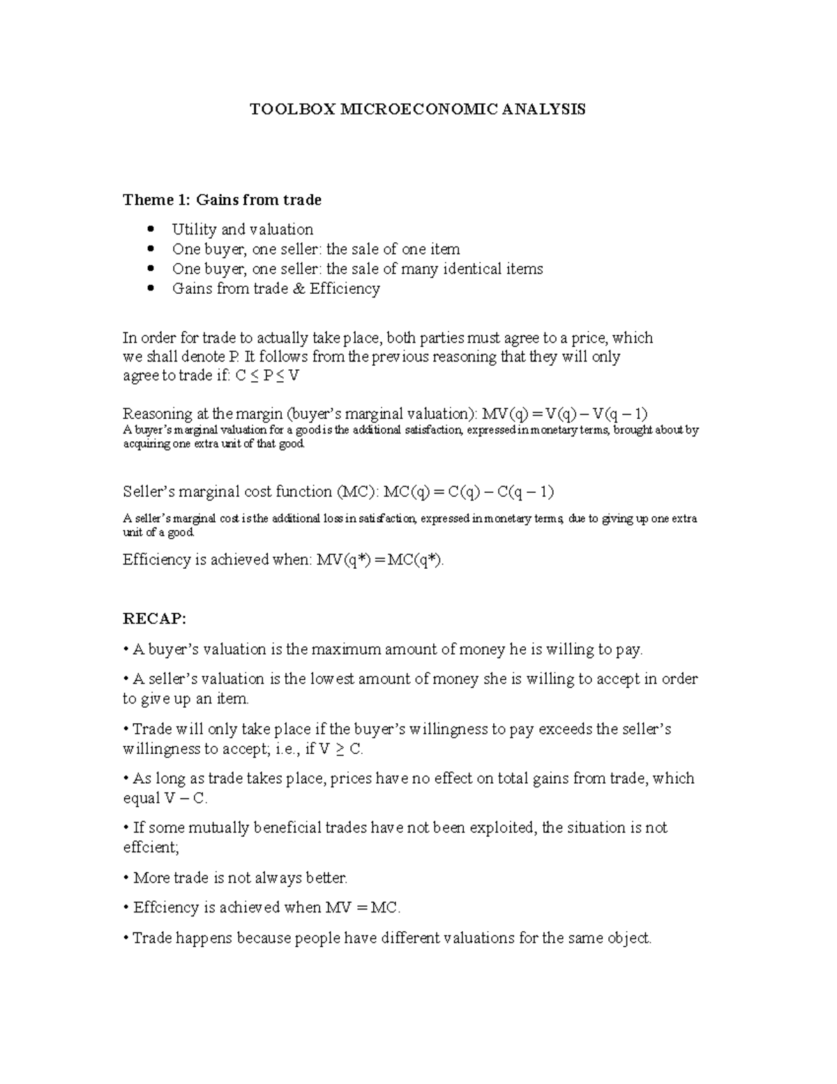 Toolbox Midterm Microeconomic Analysis formulas - 180307A - HEC - Studocu