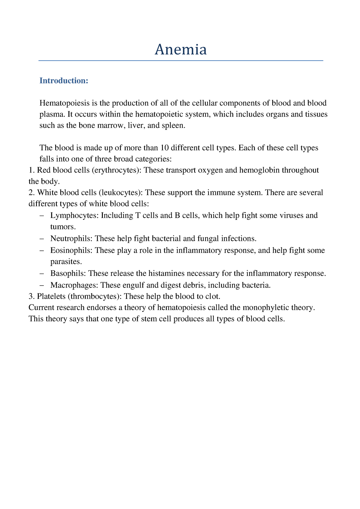 Anemia Complete Nursing Review - Anemia Introduction: Hematopoiesis Is ...