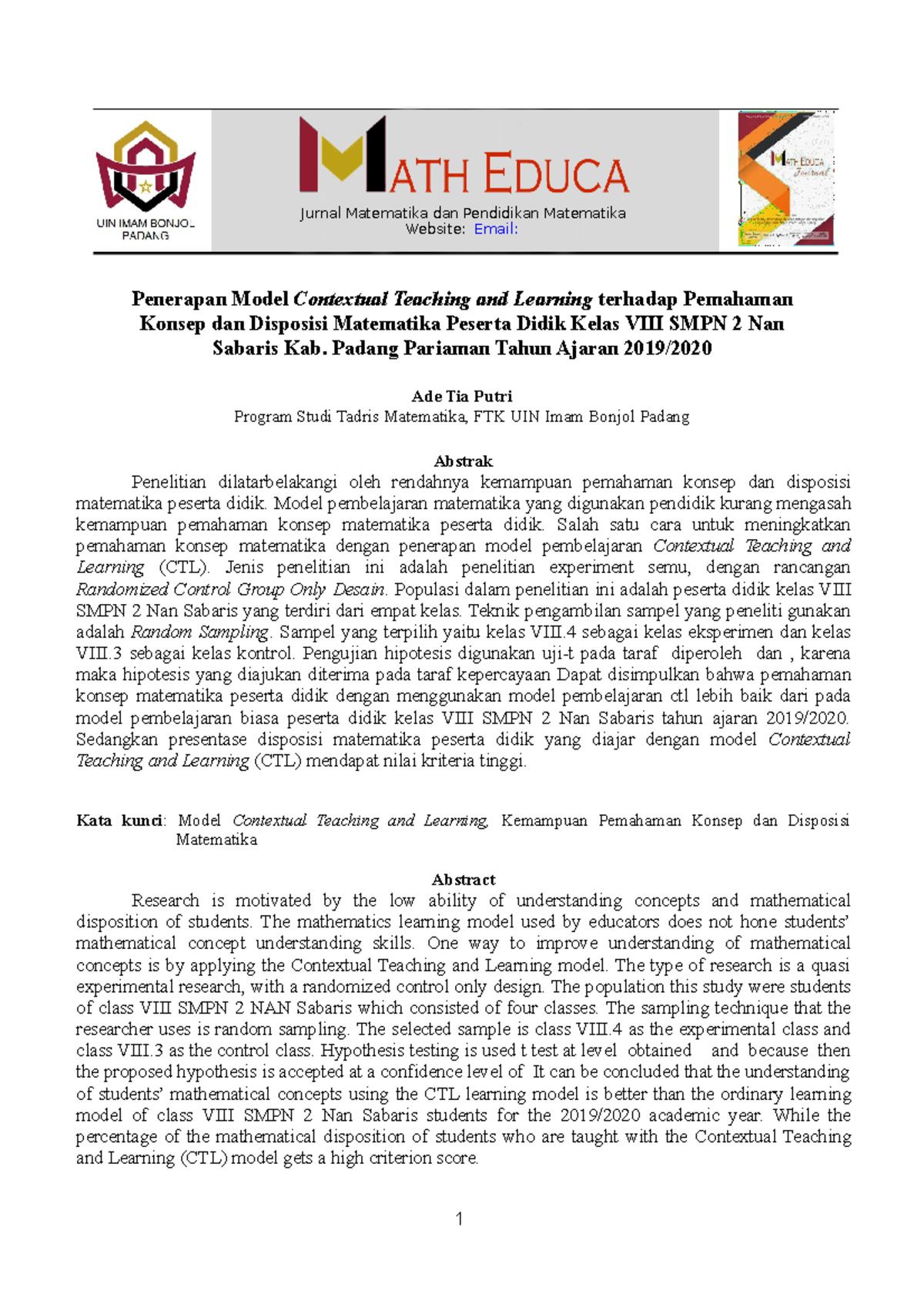 Jurnal adde penerapan model contextual teaching and learning terhadap