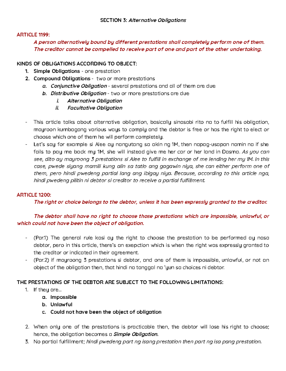 Print - Reviewer - SECTION 3: Alternative Obligations ARTICLE 1199: A ...