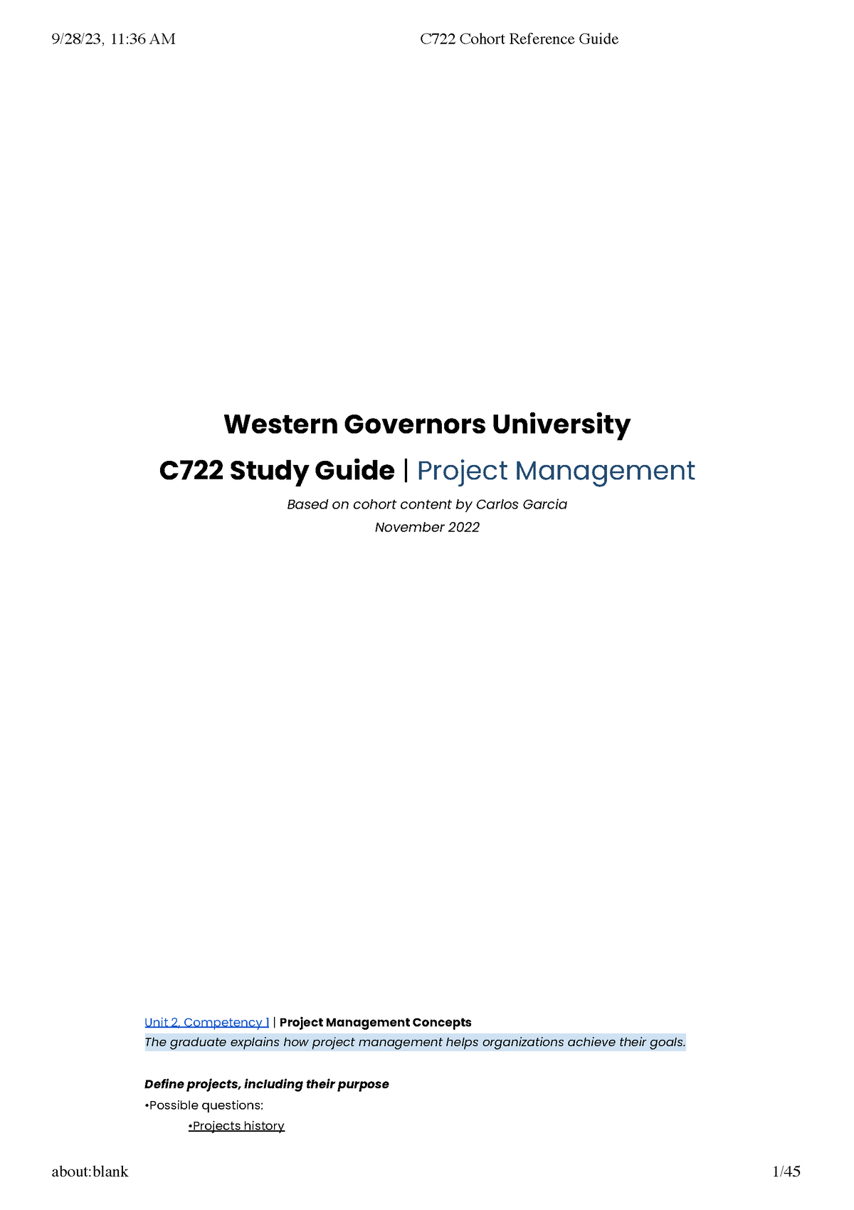 C722 Cohort Reference Guide - Western Governors University C722 Study ...