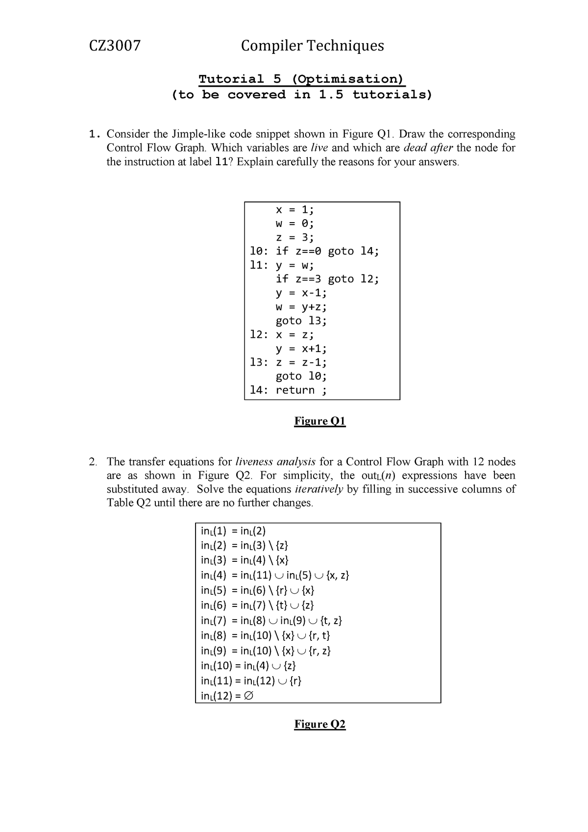 Tutorial Work 6 Compiler Techniques Cz3007 Cz3007 Compiler Techniques Tutorial Studocu