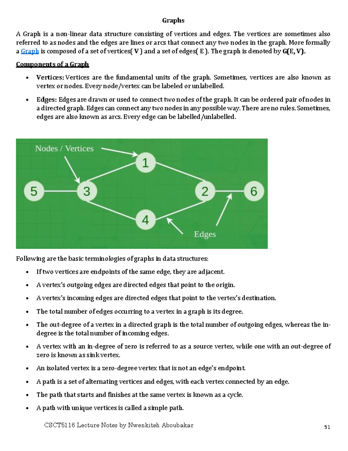 Csct5116 Graphs Advanced Data Structure And Algorithms Lecture Notes Part 5 Graphs A Graph Is 7480