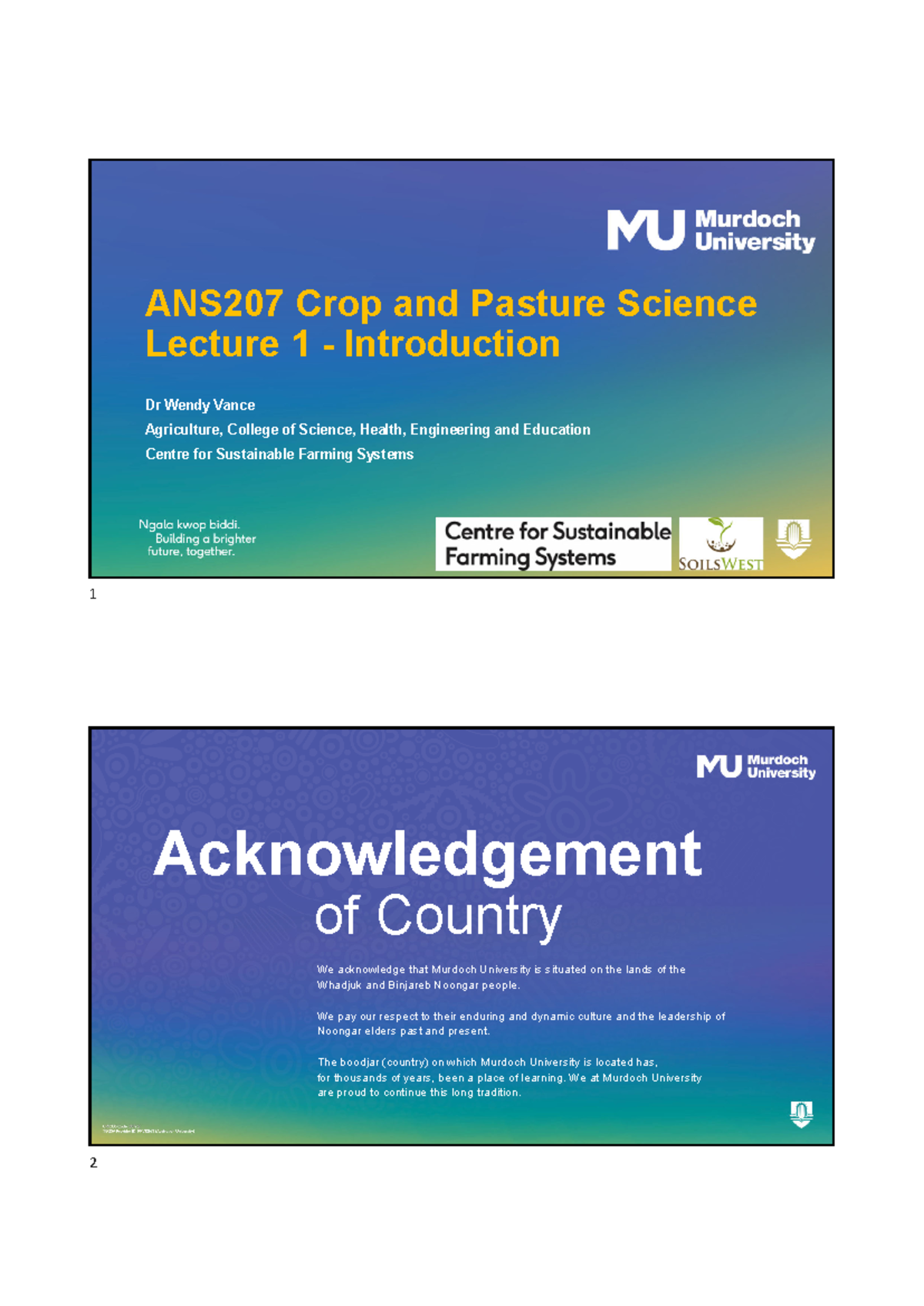 ANS207 Lecture 1 Introduction 2024 - ANS207 Crop and Pasture Science ...
