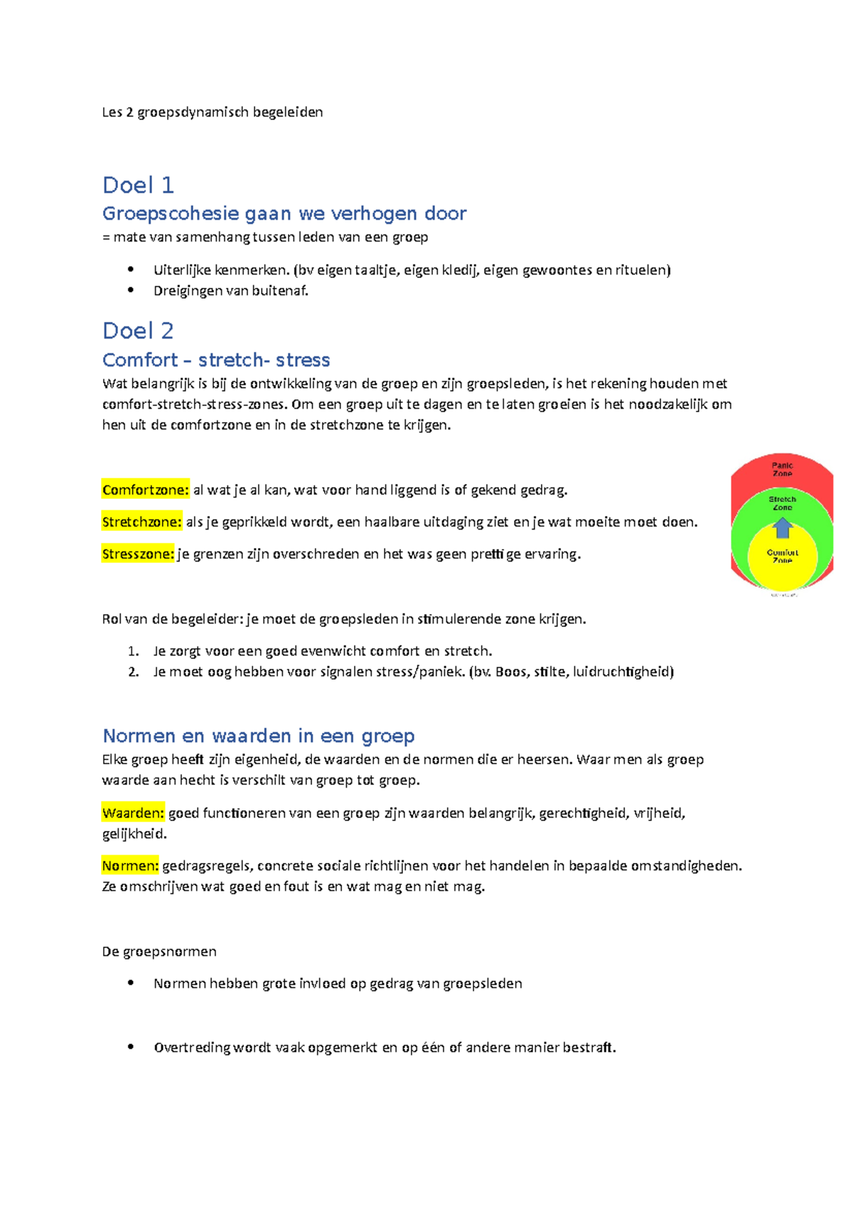 Samenvatting les dynamiek - Les 2 groepsdynamisch begeleiden Doel 1 ...