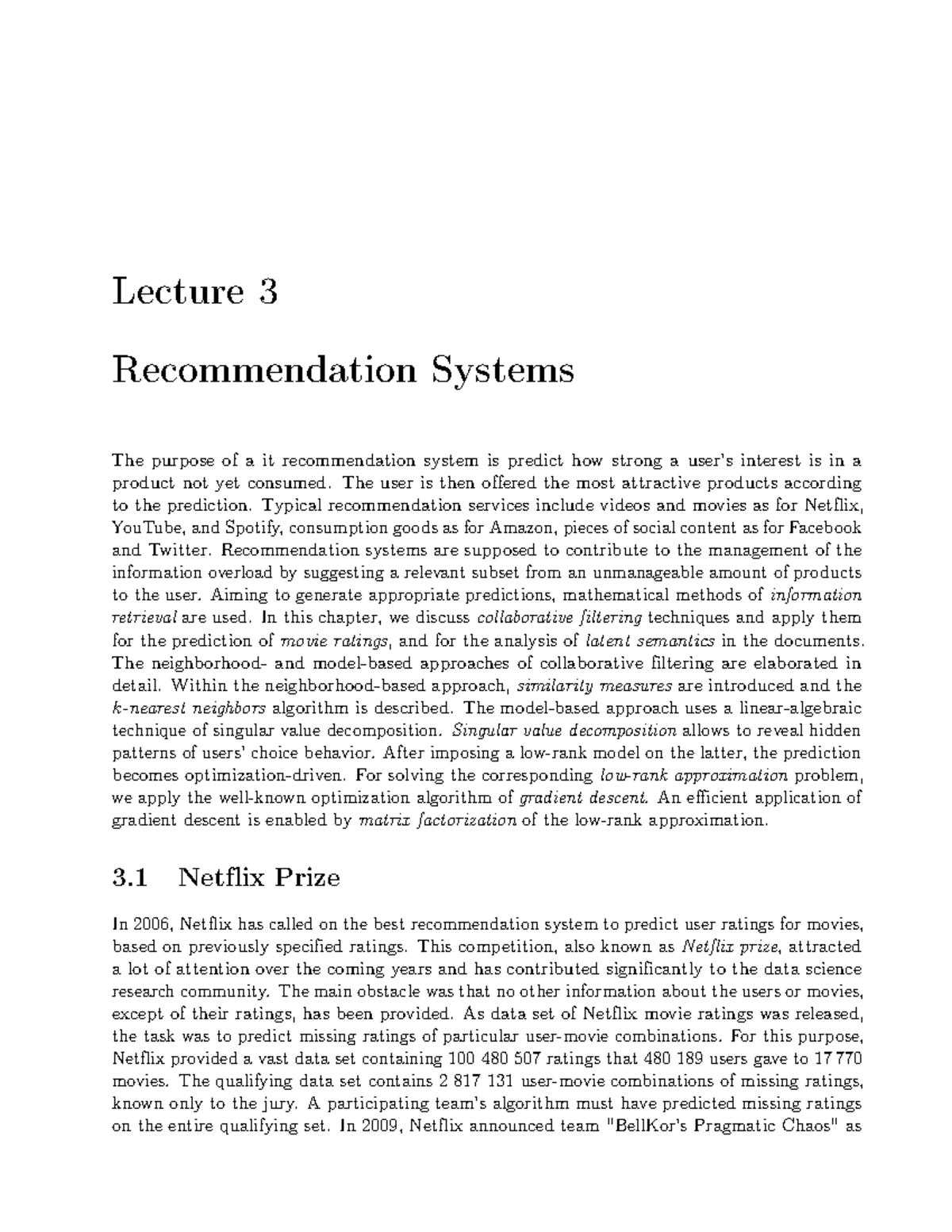 3 Lecture Recommendation Systems - Lecture 3 Recommendation Systems The ...