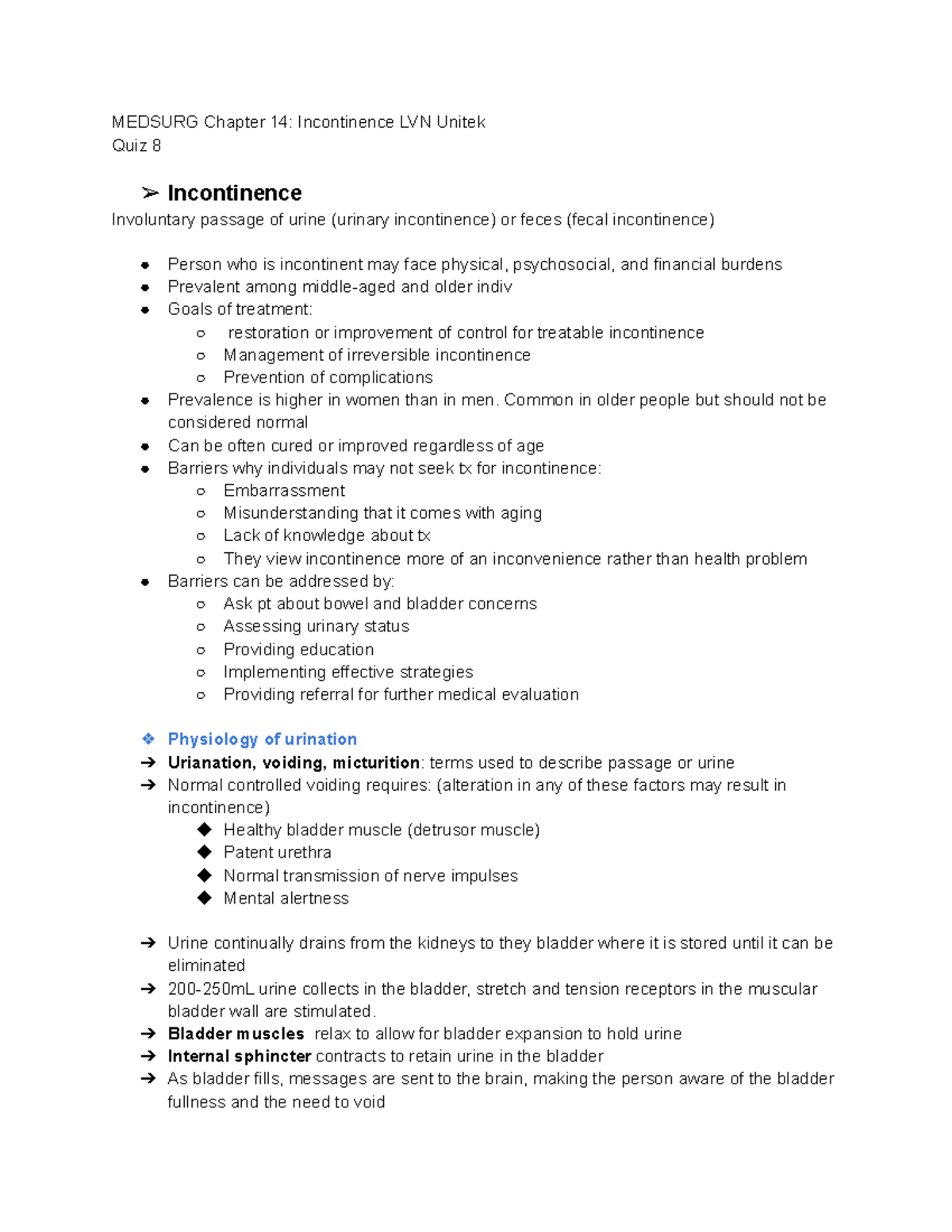 Medsurg Chapter 14 Incontinence - MEDSURG Chapter 14: Incontinence LVN ...