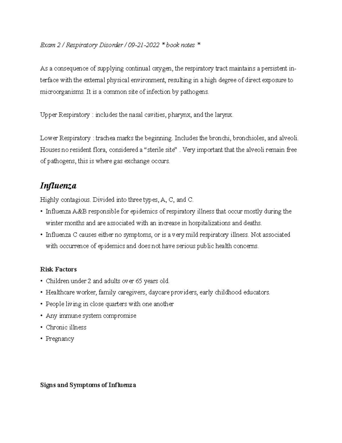 Exam 2 Respiratory Disorder Word - Exam 2   Respiratory Disorder   09 