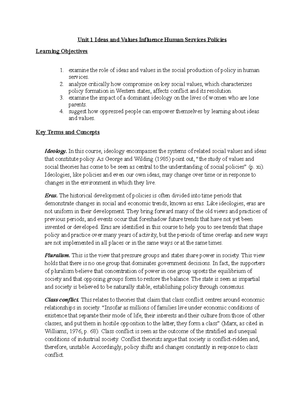 Unit 1 Ideas and Values Influence Human Services Policies - analyze ...