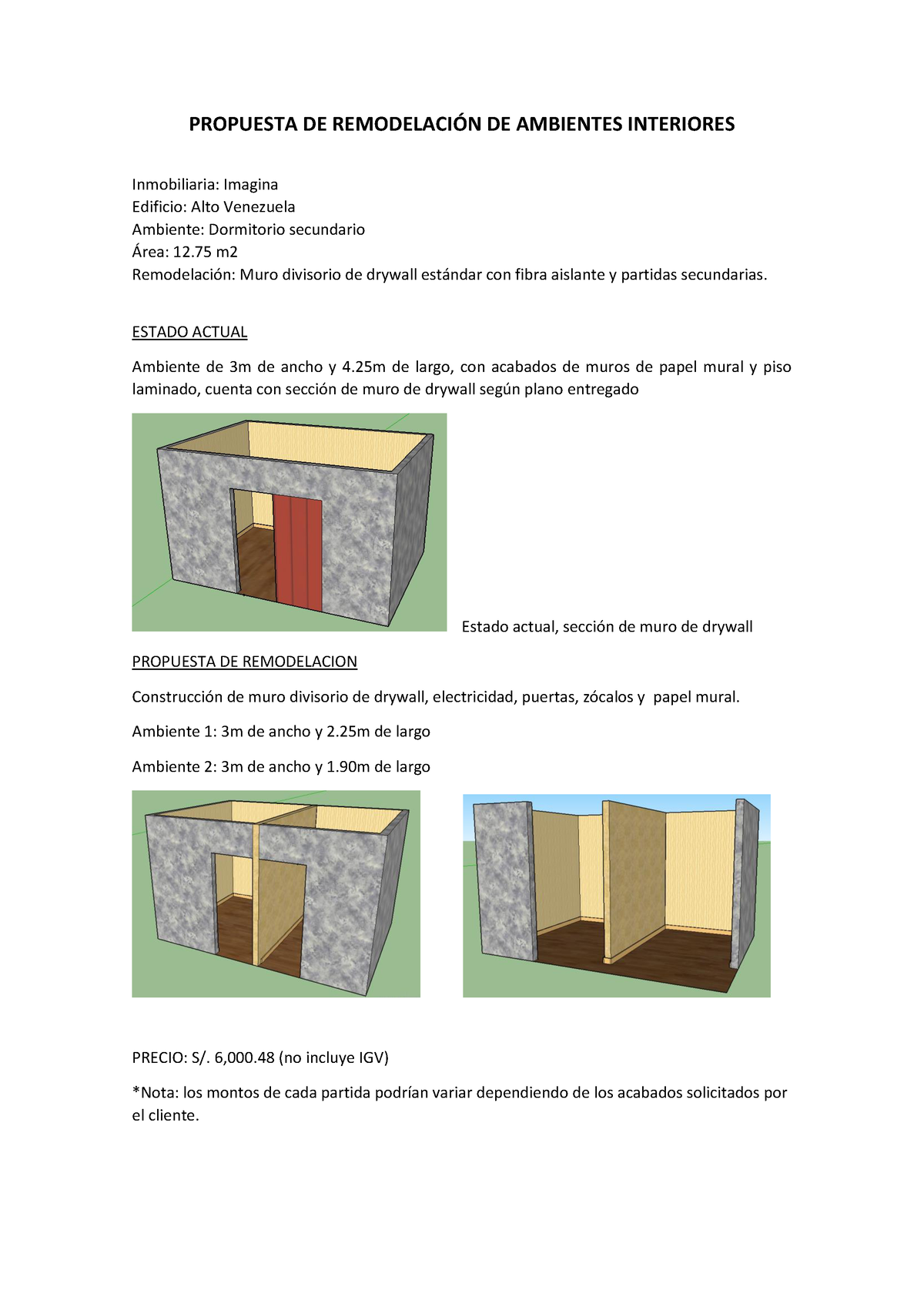 Presupuesto - MURO Divisorio Dormitorio ALTO Imagina - PROPUESTA DE ...