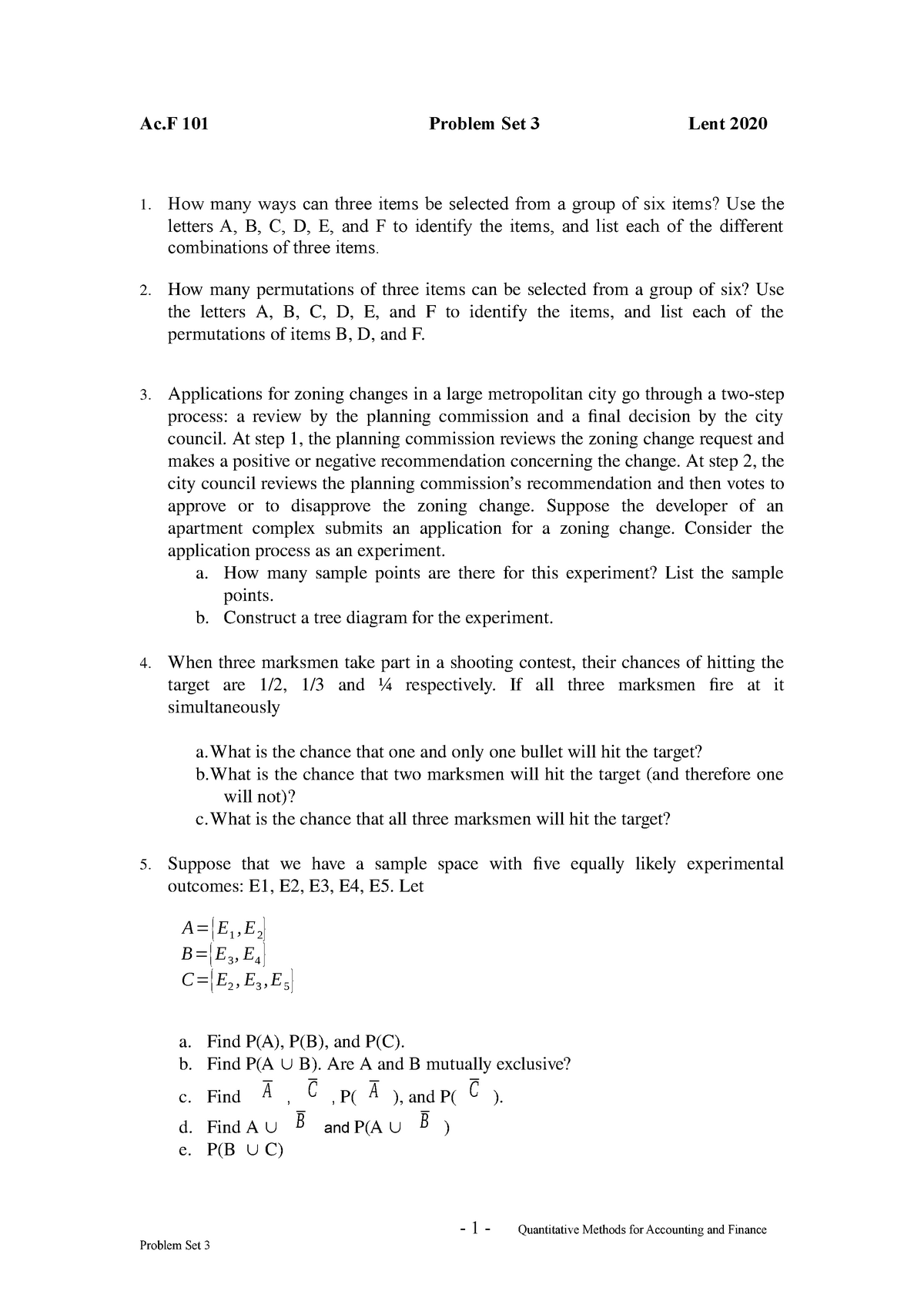 QM Problem Set 3 - Ac 101 Problem Set 3 Lent 2020 How many ways can ...