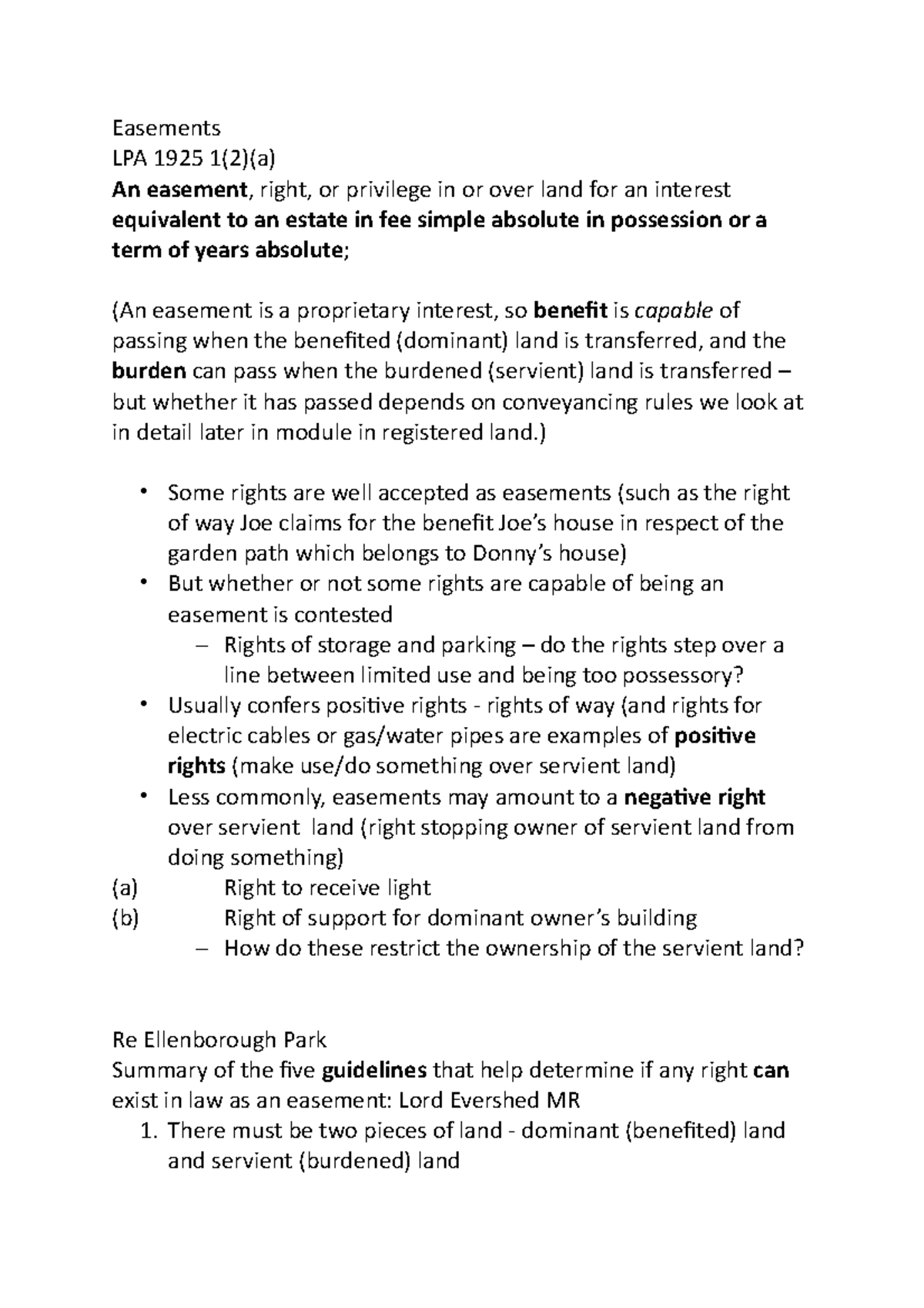Easements - land law - Easements LPA 1925 1(2)(a) An easement , right ...