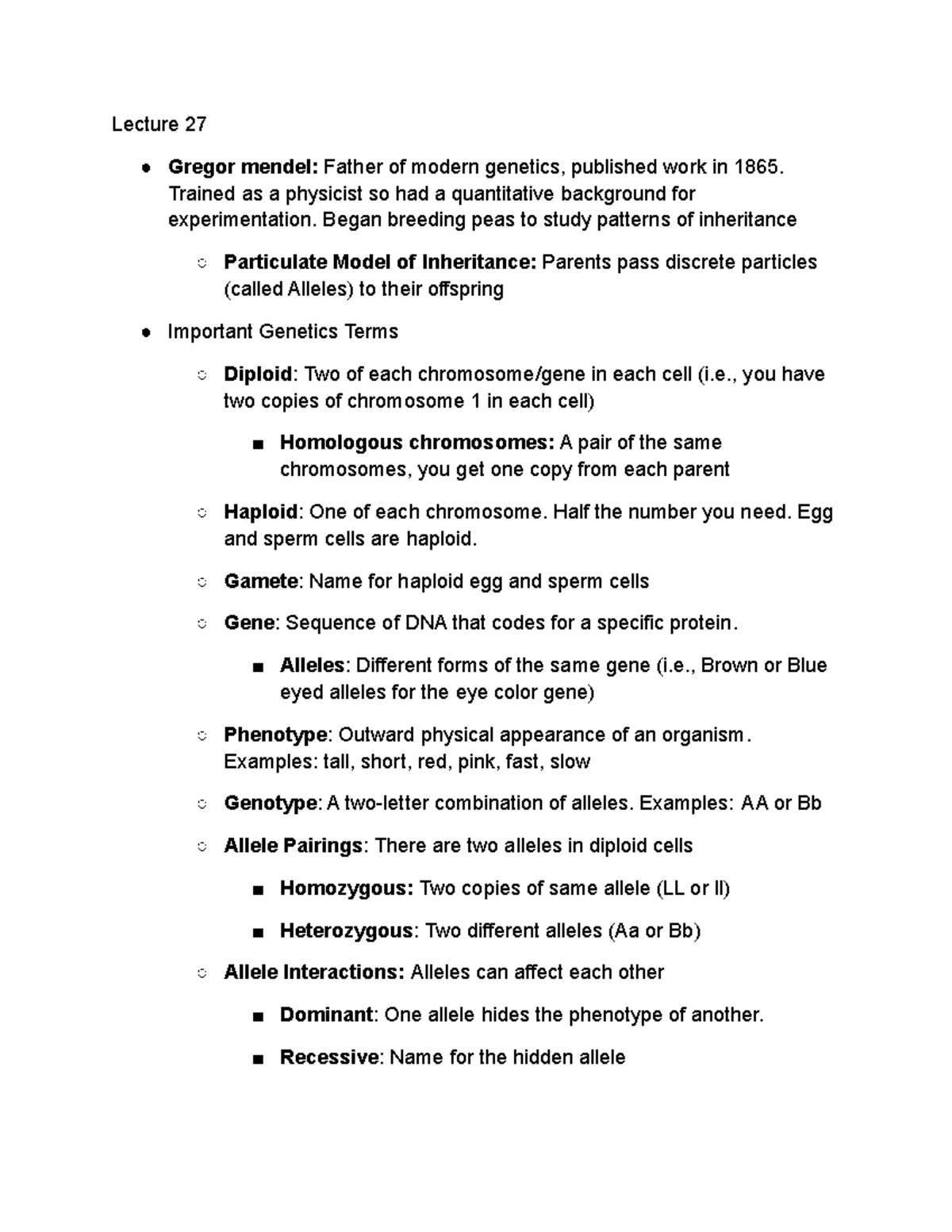 Copy of Unit four Bio 1102 Adam Fry Lecture 27 Gregor mendel Father