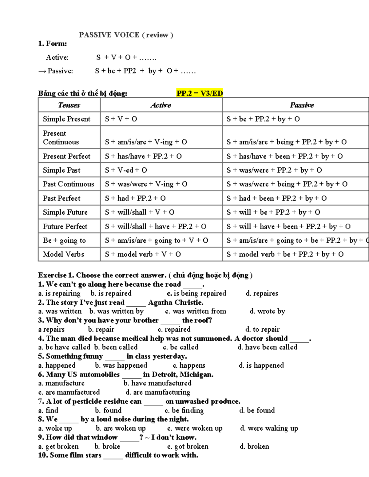 Passive dáda PASSIVE VOICE ( review ) Form Active S + V + O