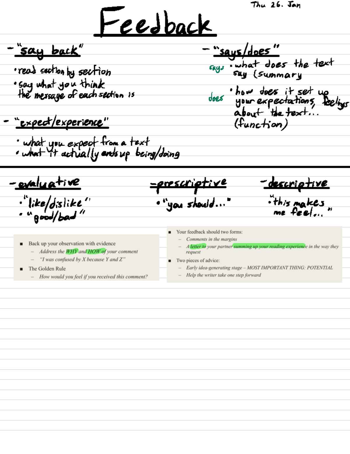 UW Notes (Feedback, complexity, projects) - Thu 26 Jan Feedback 